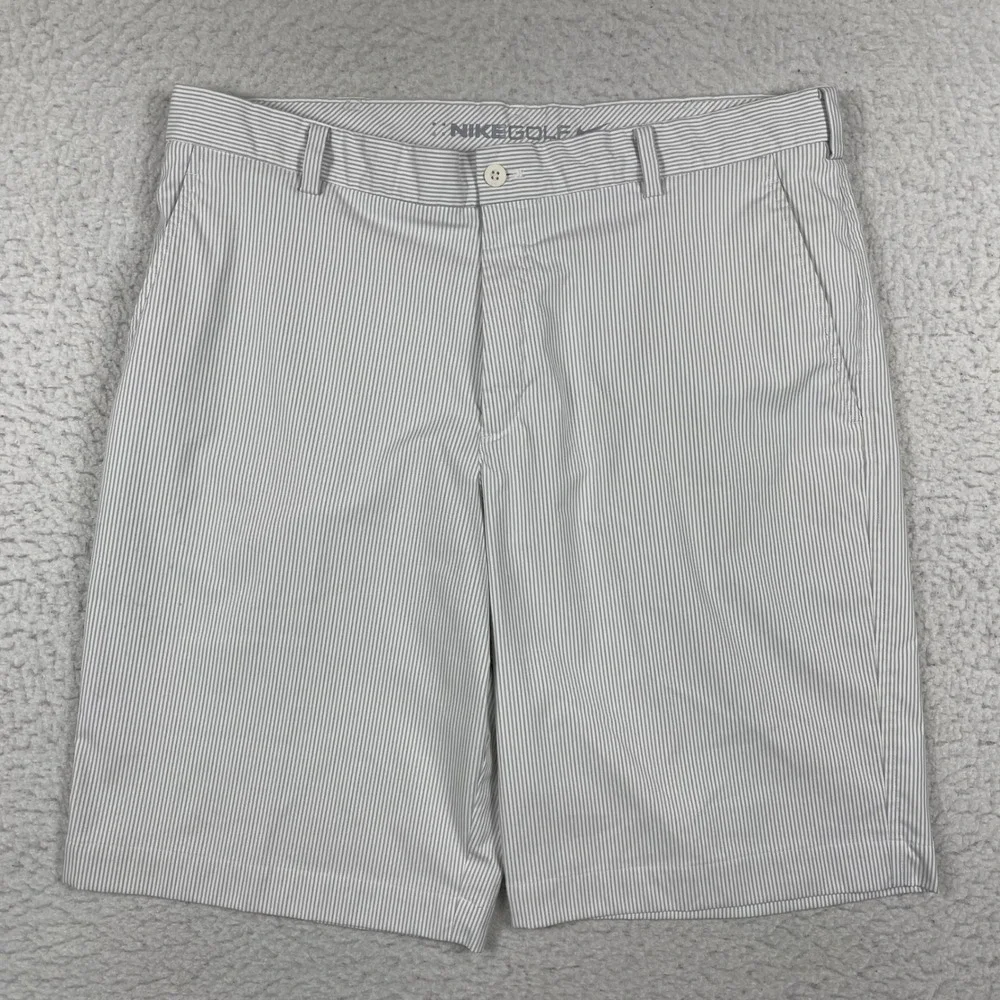 Nike Golf Shorts Mens 36 Grey White Pinstripe Performance‎ Travel Preppy Striped